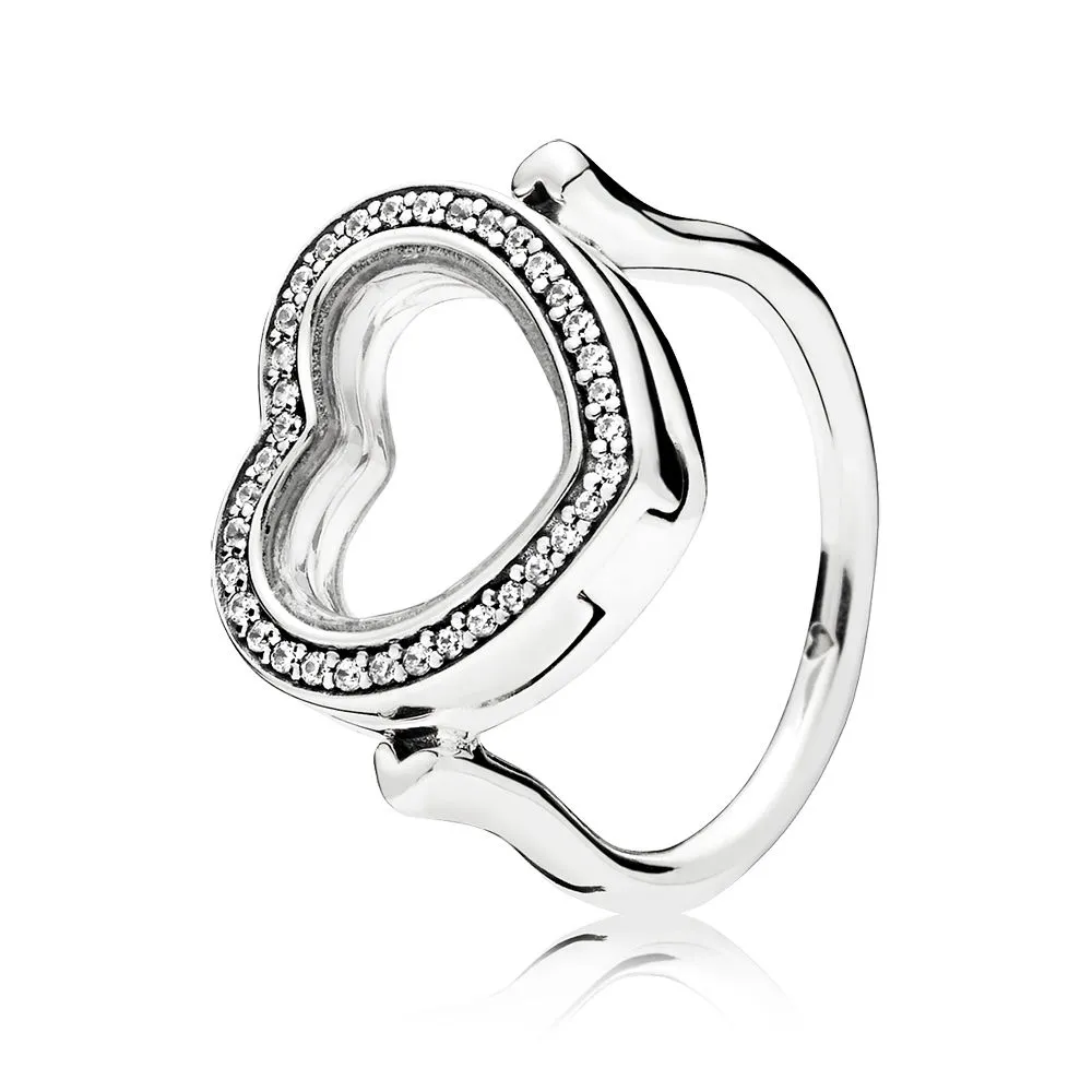 Sparkling PANDORA Floating Heart Locket Ring - 197252CZ