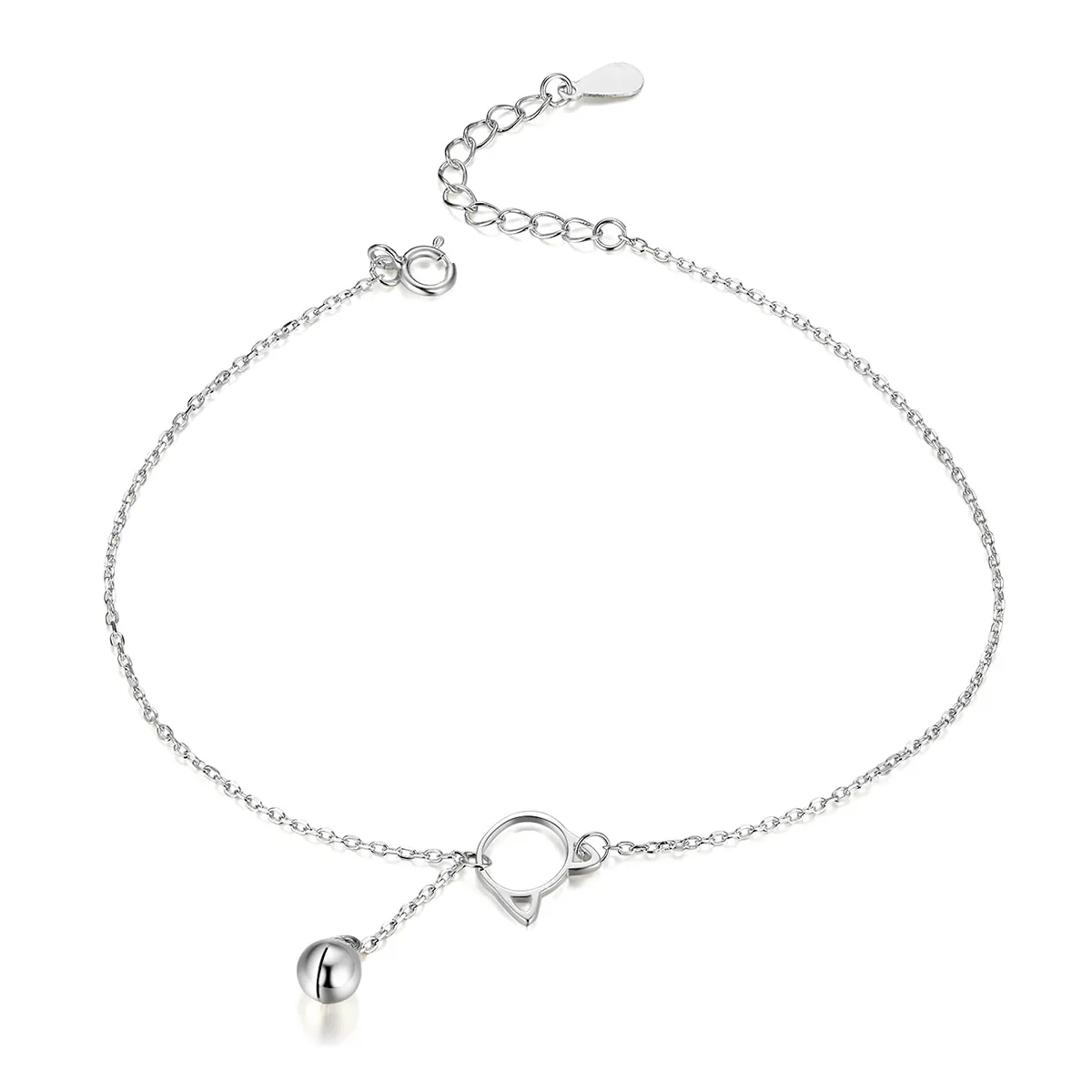 Pandora Style Silver Cute Kitten & Bell Anklet - SCT003