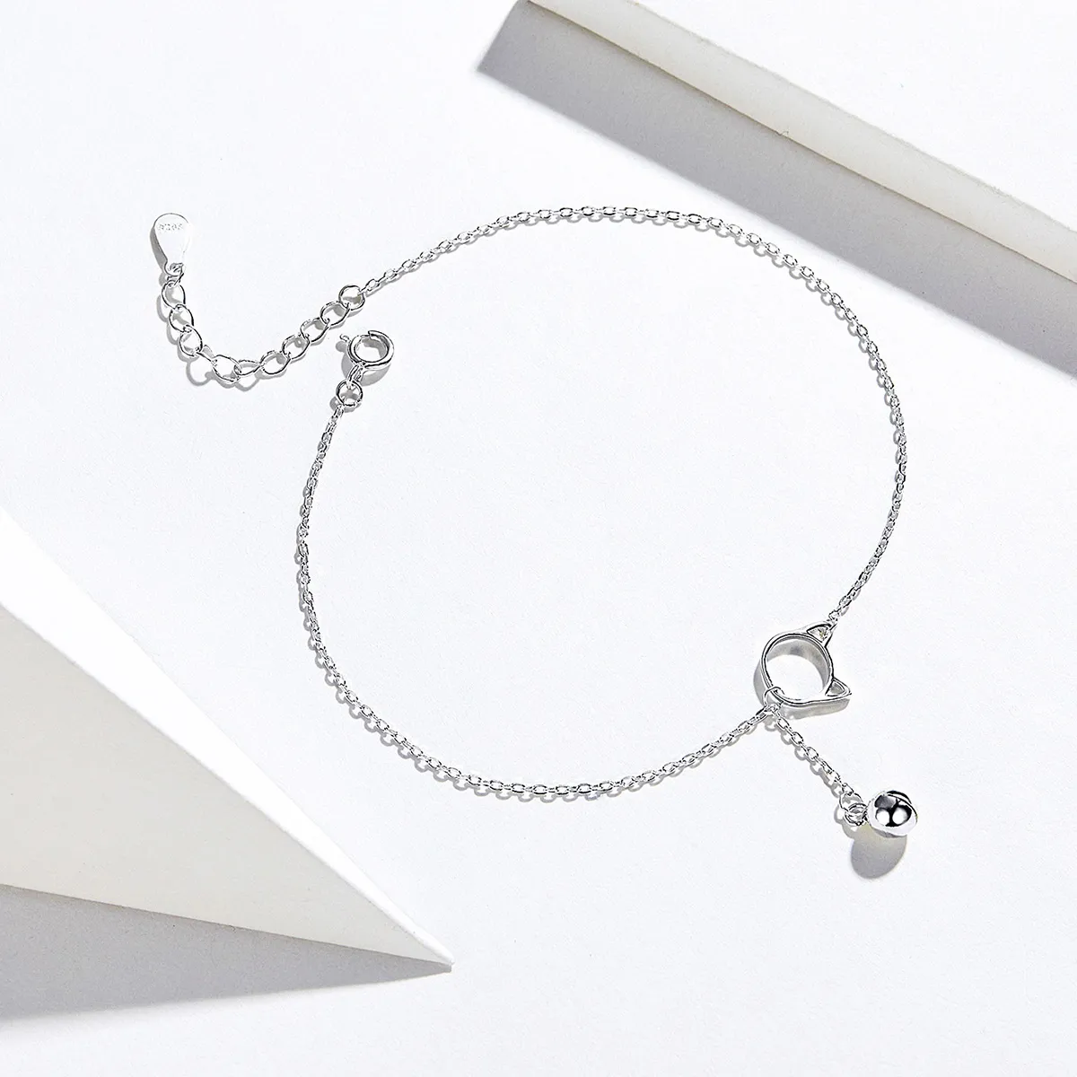 Pandora Style Silver Cute Kitten & Bell Anklet - SCT003