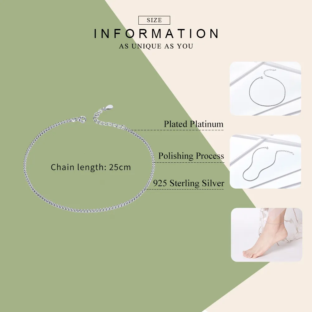 Pandora Style Silver Simple Anklet - SCT002