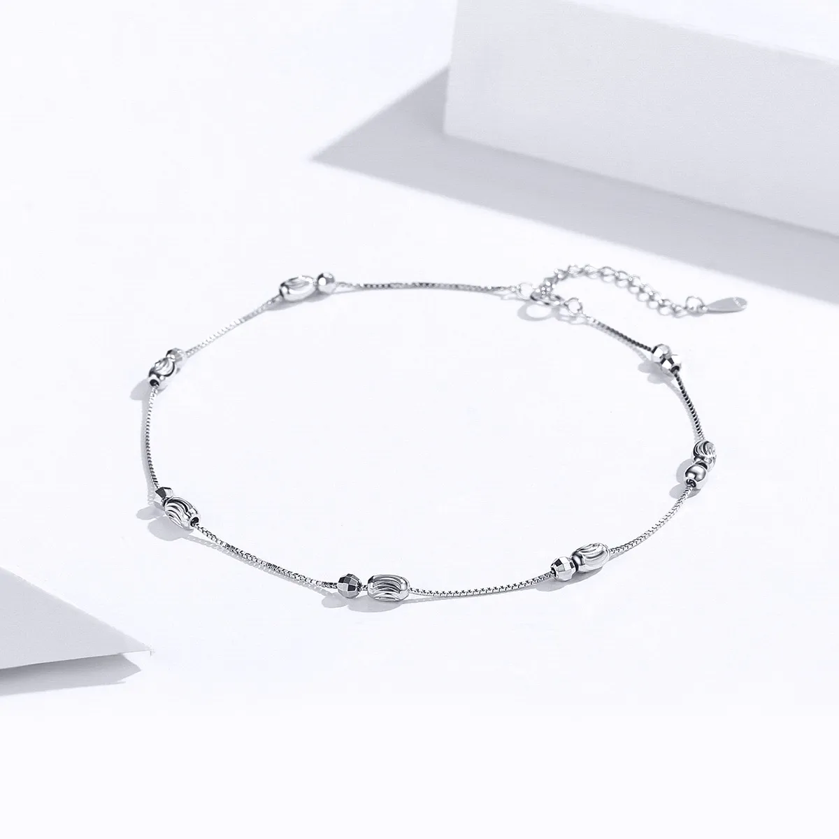 Pandora Style Silver Small Round Beads Anklet - SCT010