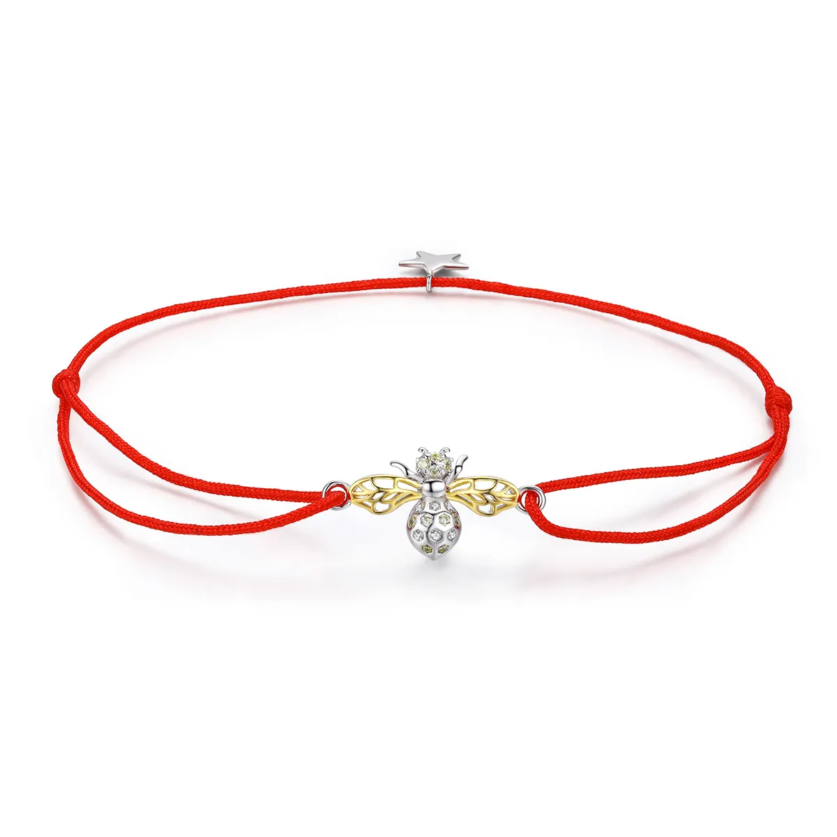 Pandora Style Red Rope with Silver & Gold-Plated Bee Bracelet - SCB156