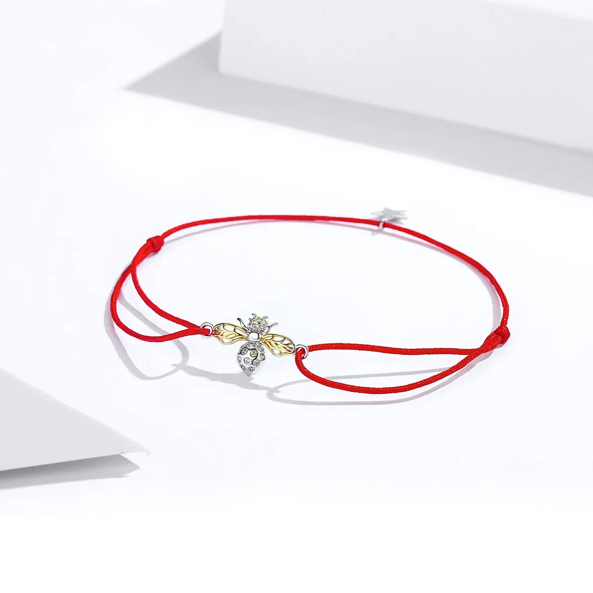 Pandora Style Red Rope with Silver & Gold-Plated Bee Bracelet - SCB156