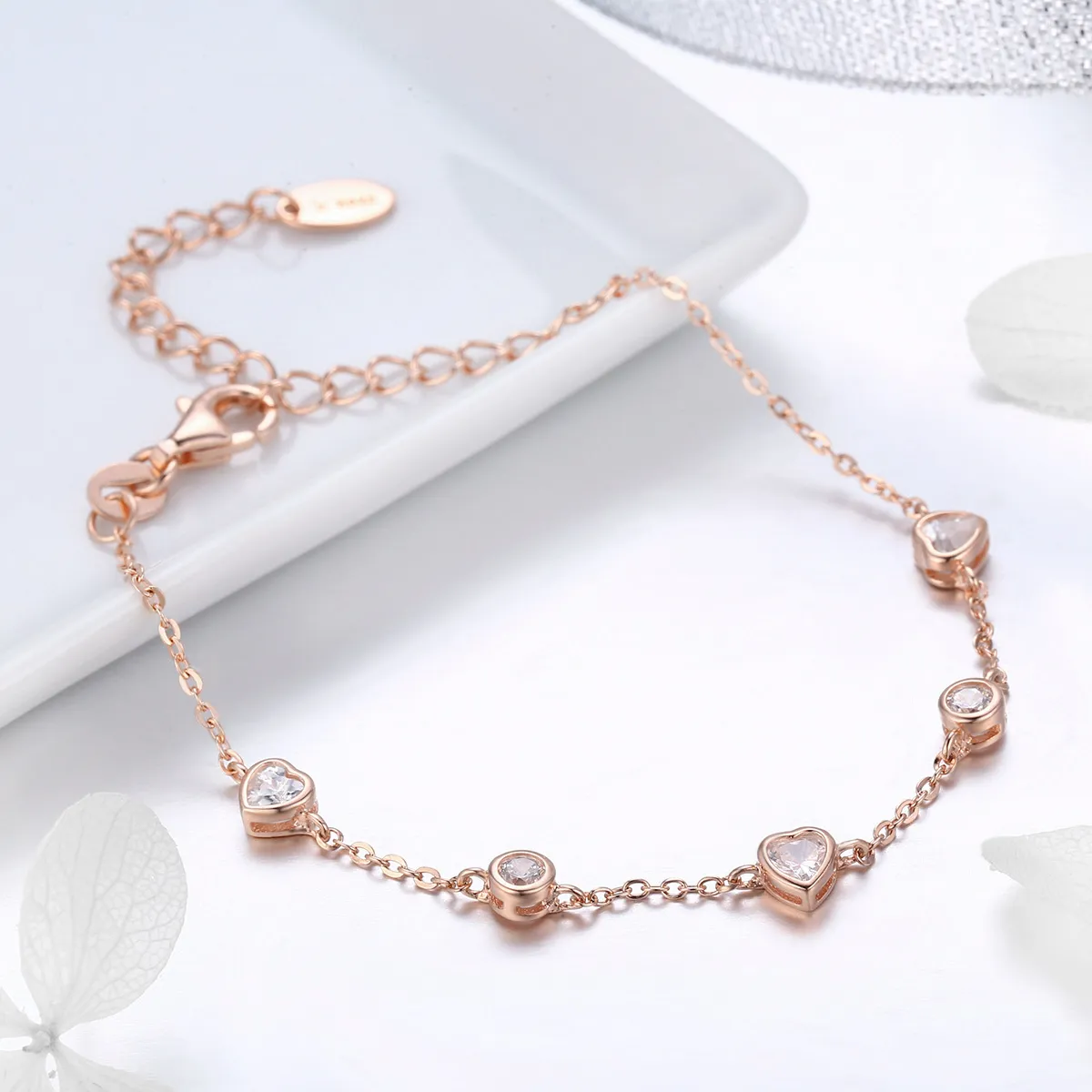 Pandora Style Rose Gold Beauty of Simplicity Five Clip Chain Slider Bracelet - SCB097