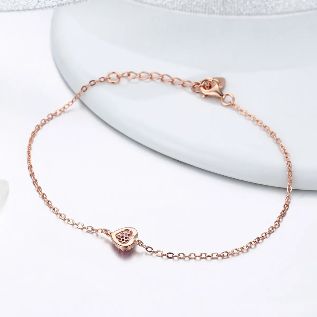 Pandora Style Rose Gold Elegant Heart Chain Bracelet - SCB050