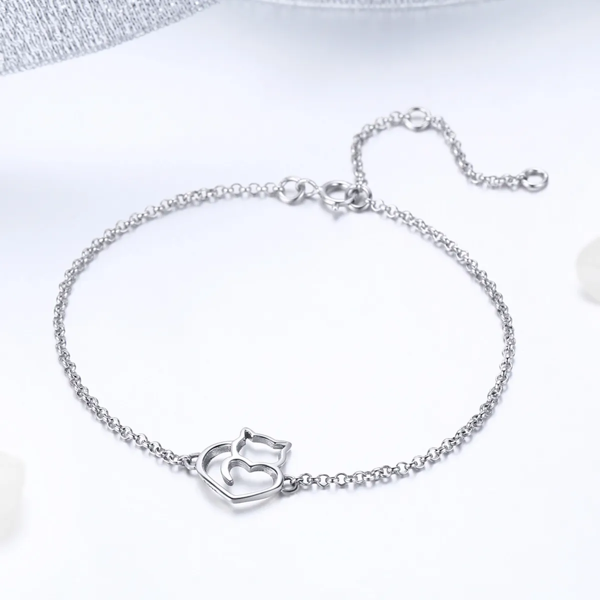 Pandora Style Rose Gold & Silver Cute Cat Chain Slider Bracelet - SCB102-C