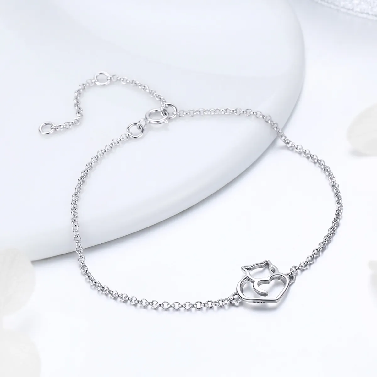 Pandora Style Rose Gold & Silver Cute Cat Chain Slider Bracelet - SCB102-C