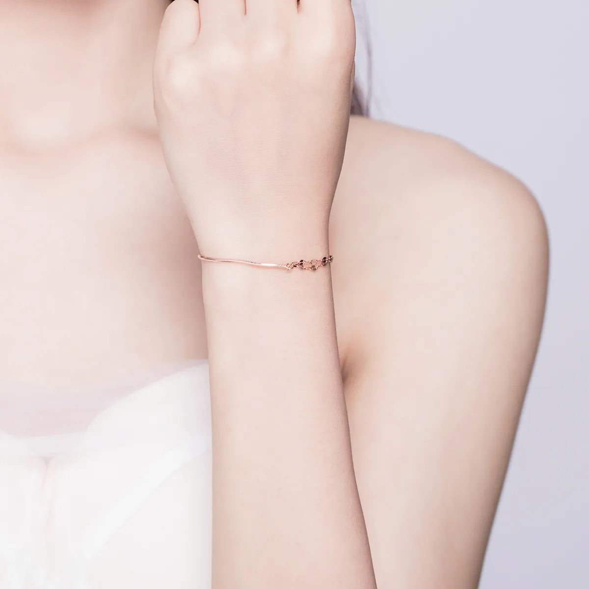 Pandora Style Rose Gold Simple Line Bracelet - SCB149