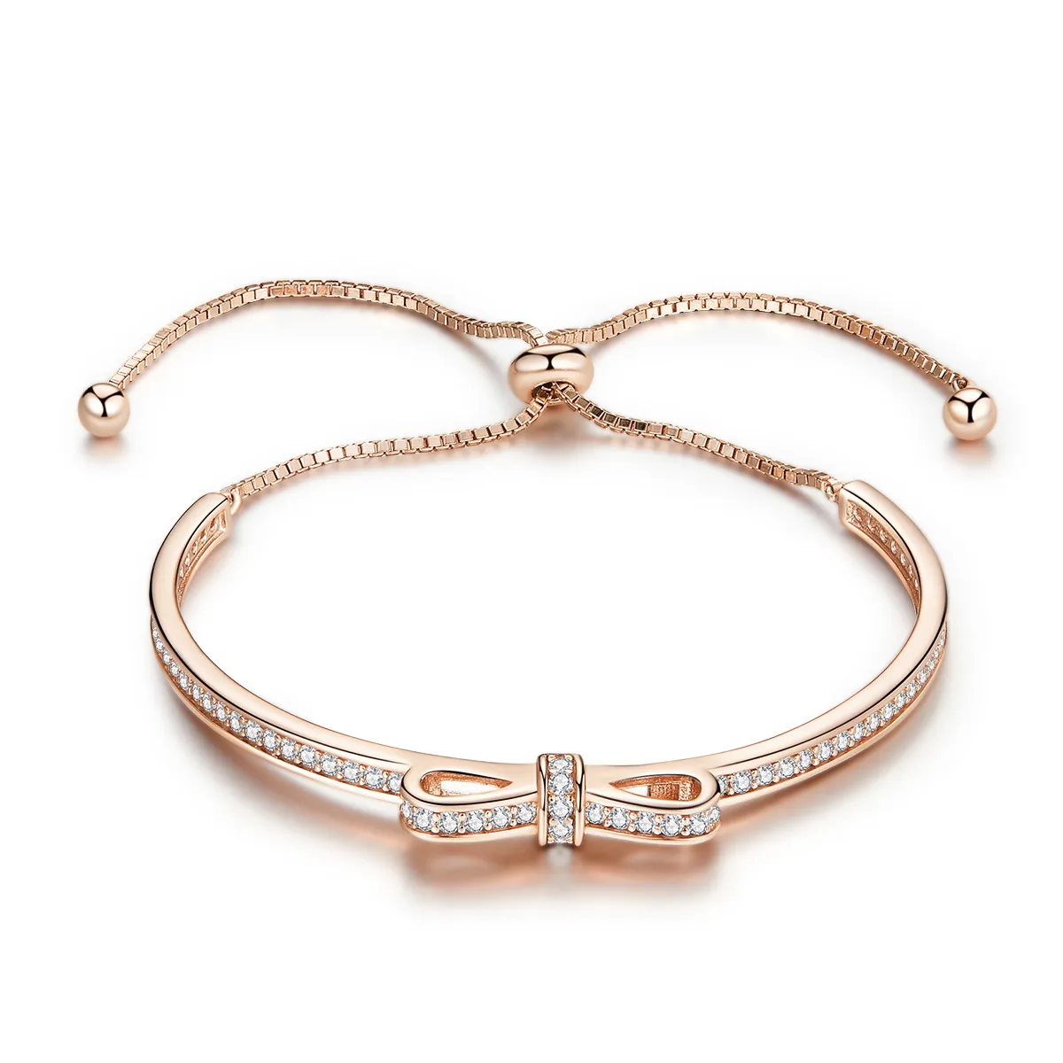 Pandora Style Rose Gold Sweet Bow Clasp Slider Bangle - SCB108-C