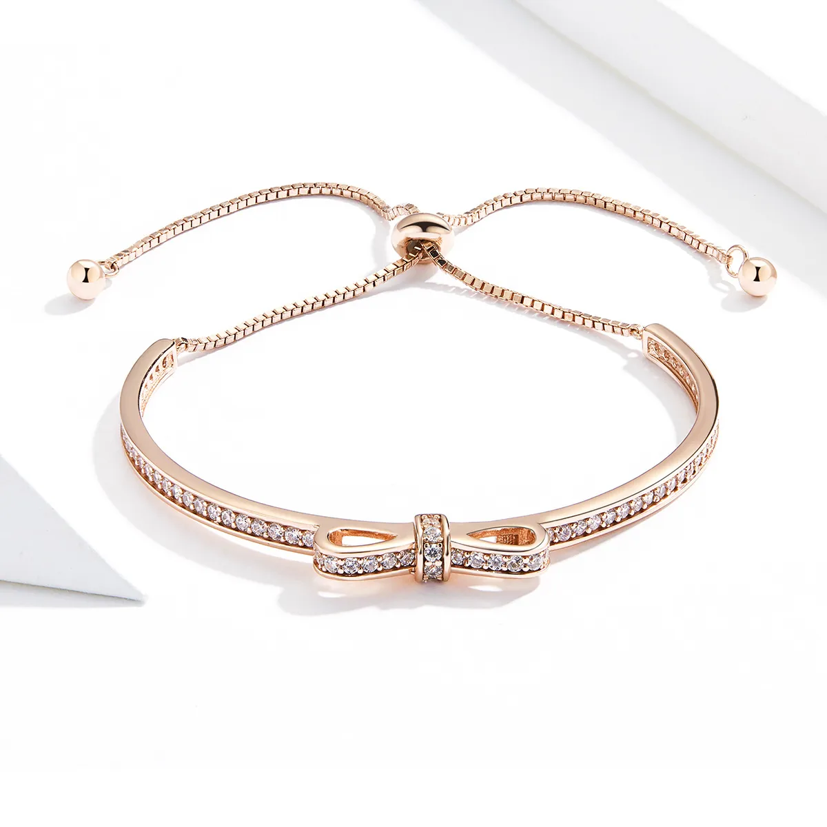 Pandora Style Rose Gold Sweet Bow Clasp Slider Bangle - SCB108-C