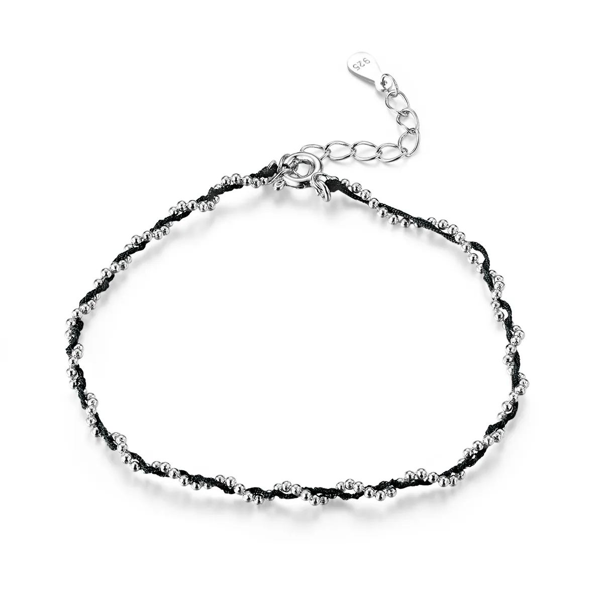 Pandora Style Silver & Black Rope Bracelet - SCB173-Bk