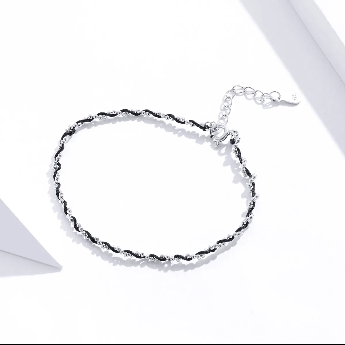 Pandora Style Silver & Black Rope Bracelet - SCB173-Bk