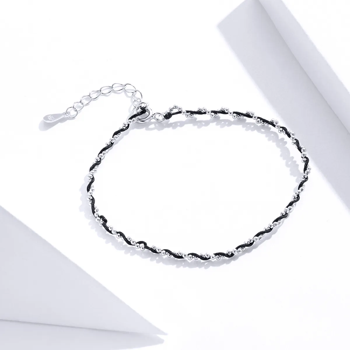 Pandora Style Silver & Black Rope Bracelet - SCB173-Bk