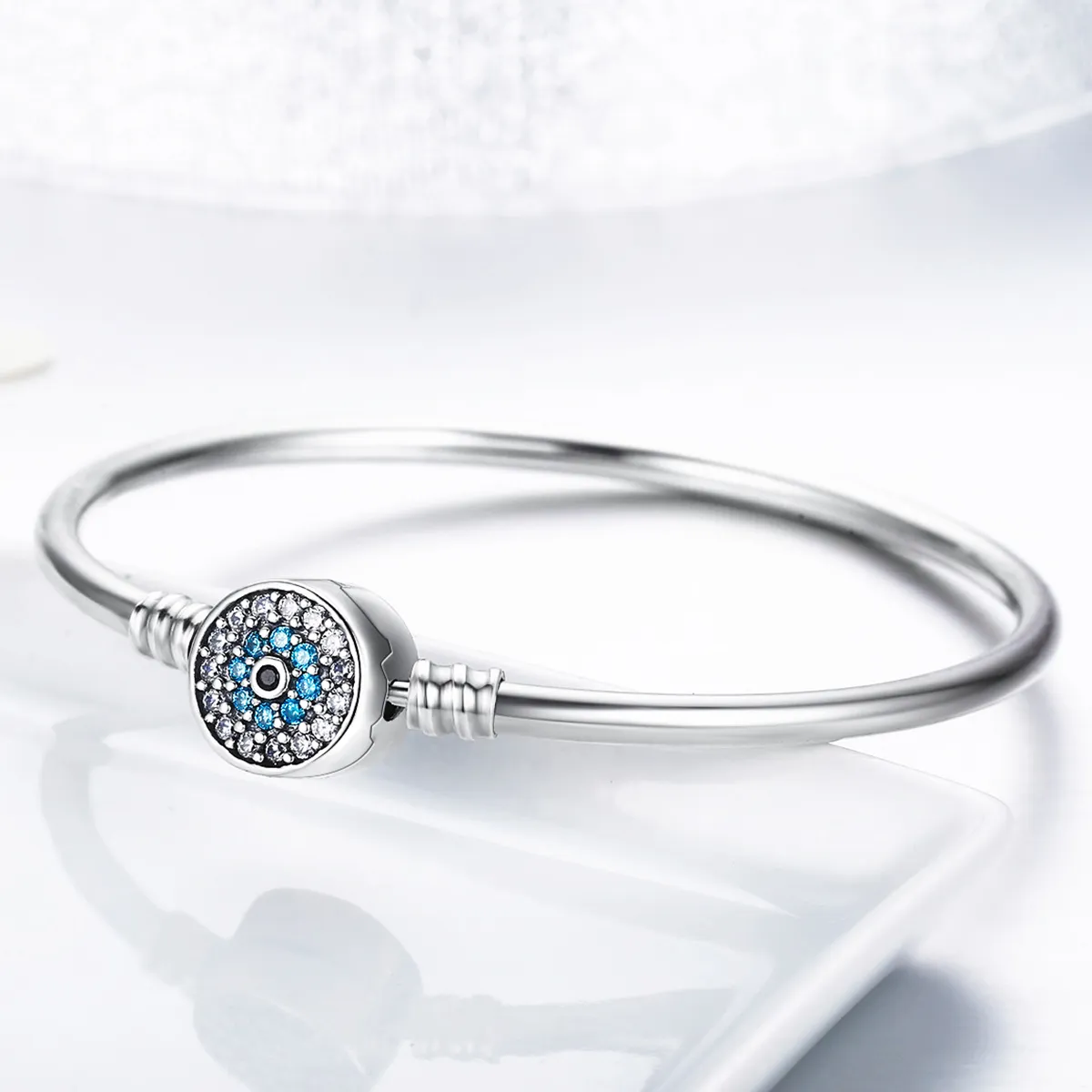 Pandora Style Silver Cubic Zirconia Guardian Eye Bangle - SCB012