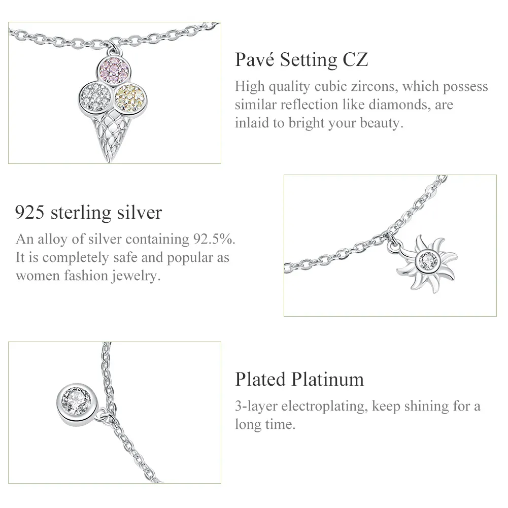 Pandora Style Silver Cute Ice Cream Chain Slider Bracelet - SCB139