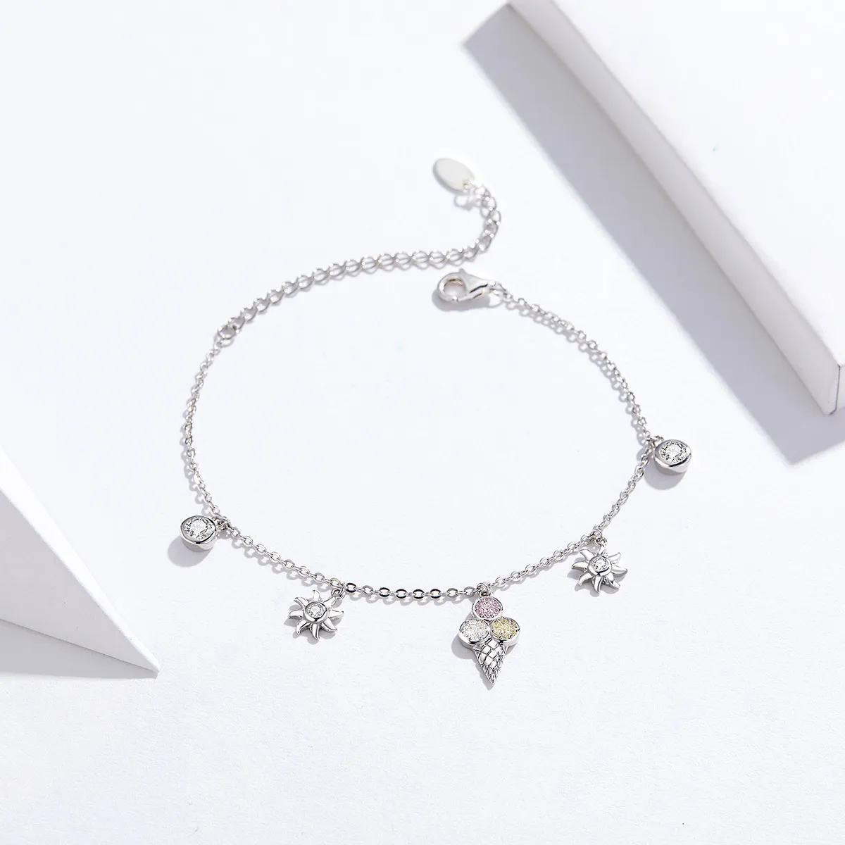 Pandora Style Silver Cute Ice Cream Chain Slider Bracelet - SCB139