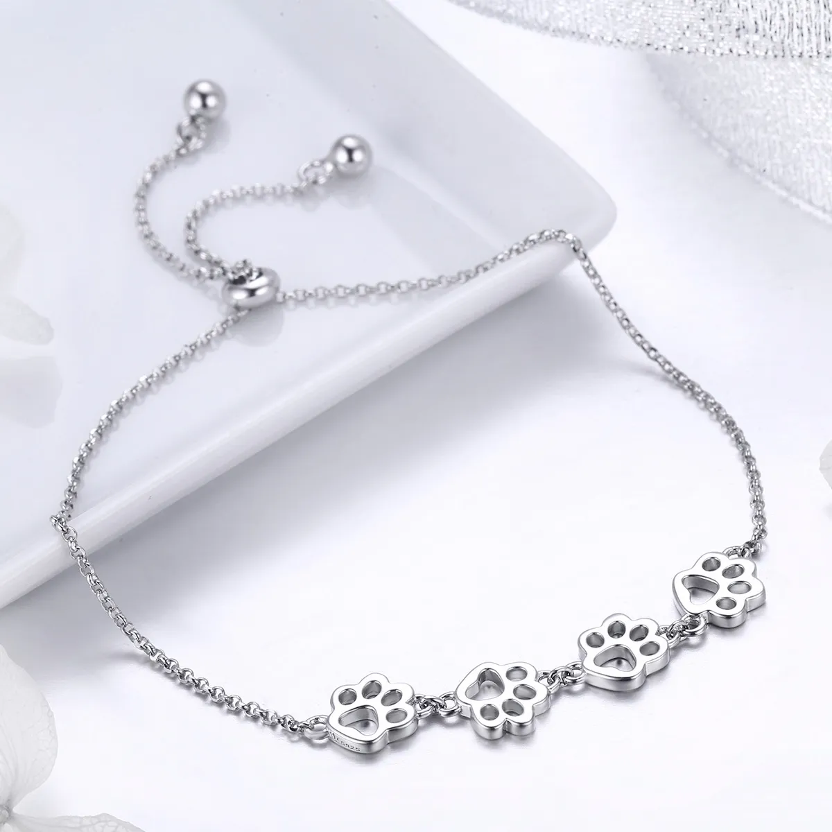 Pandora Style Silver Cute Pet Claw Marks Chain Slider Bracelet - SCB096