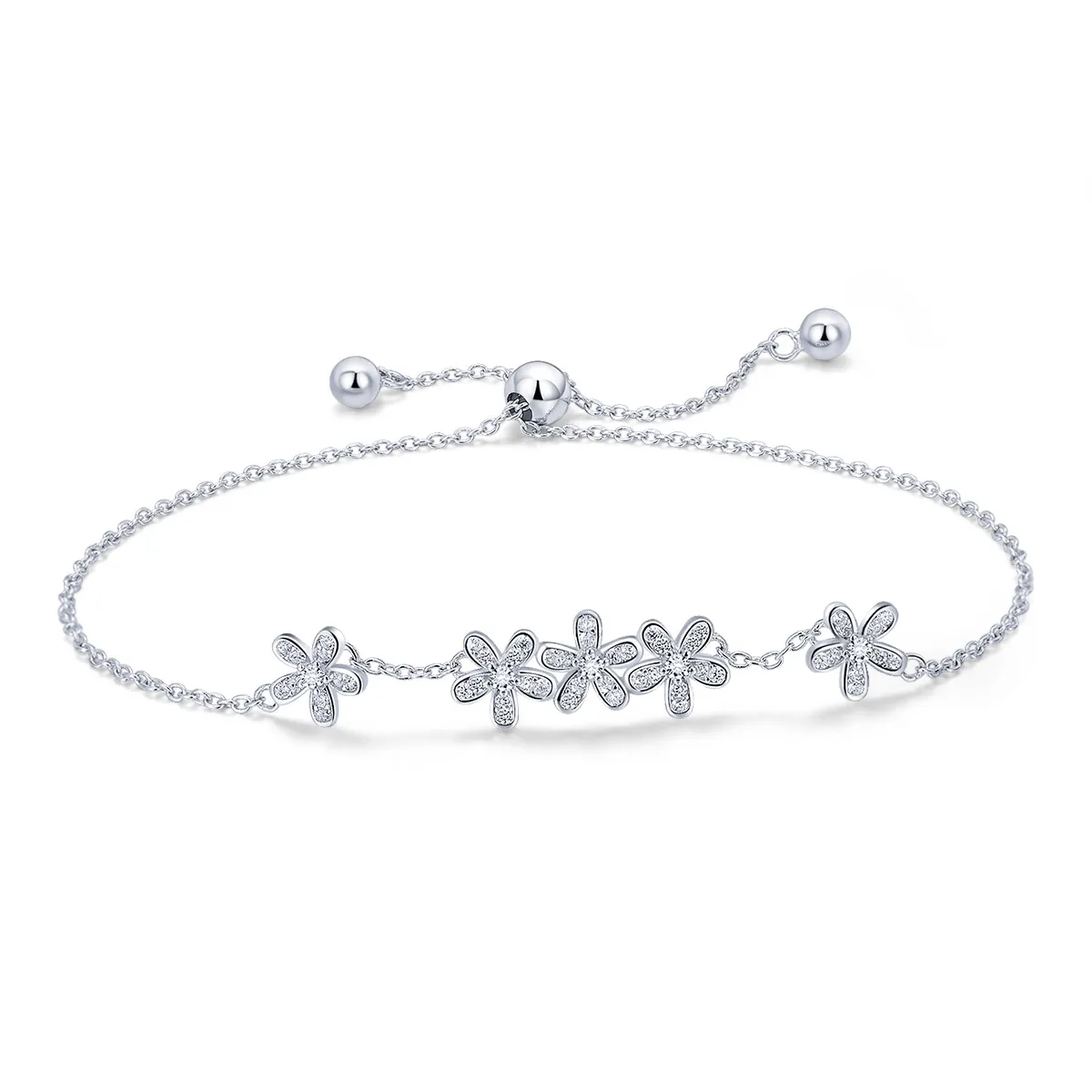 pandora style silver daisy chain slider bracelet scb084