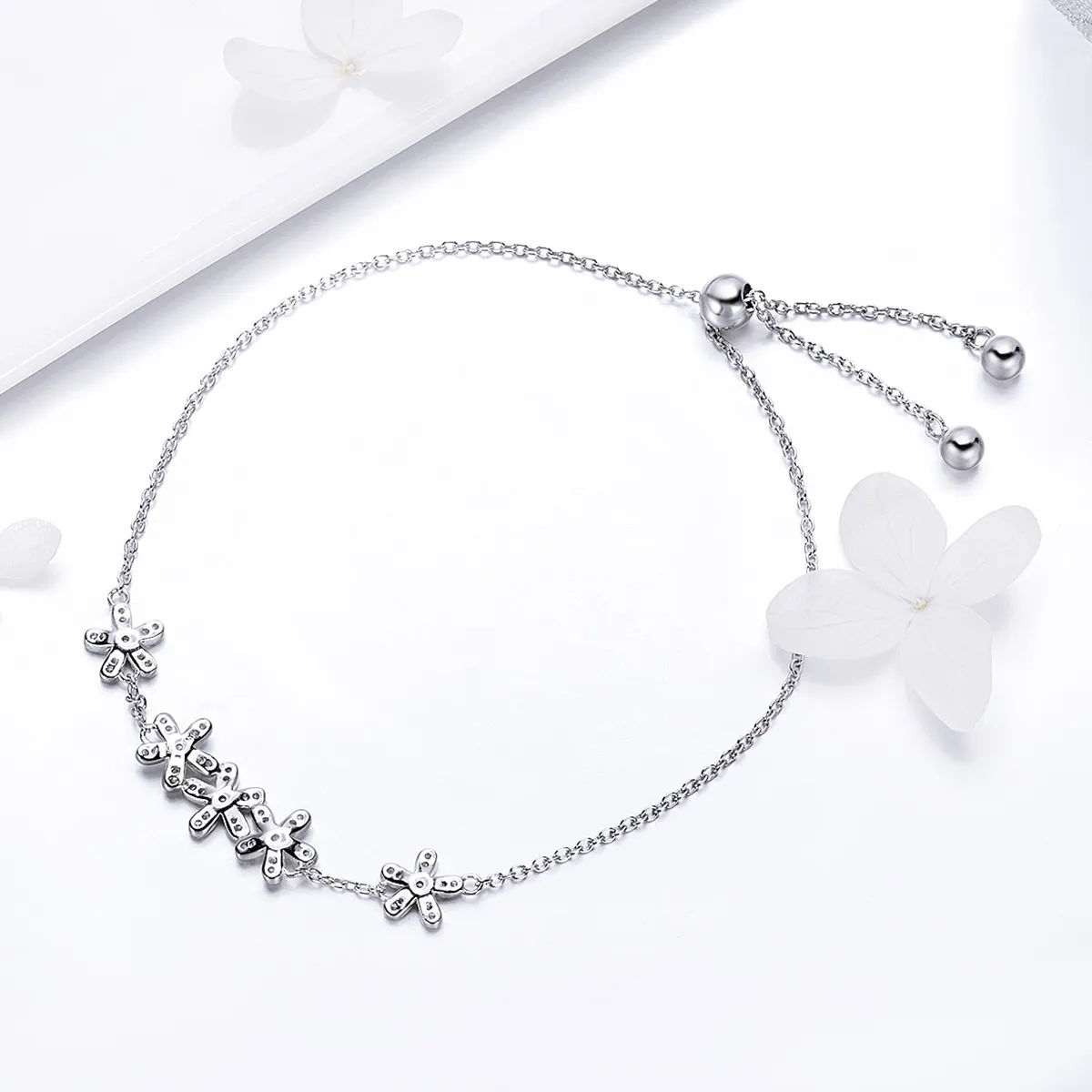 Pandora Style Silver Daisy Chain Slider Bracelet - SCB084