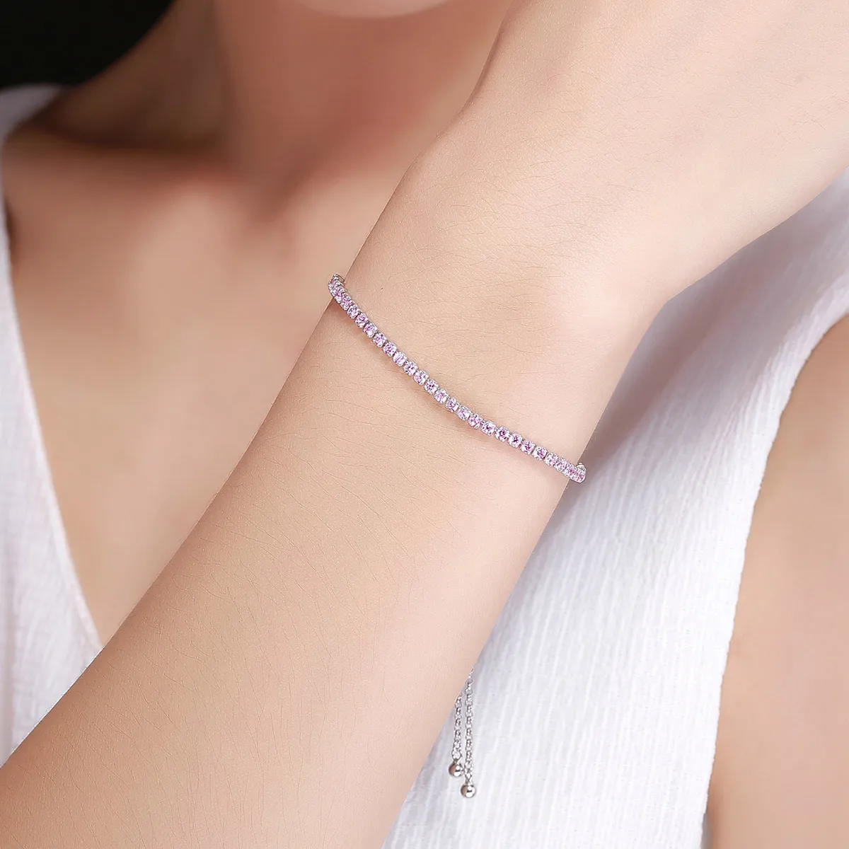 Pandora Style Silver Elegant Accompany Slider Tennis Bracelet - SCB045