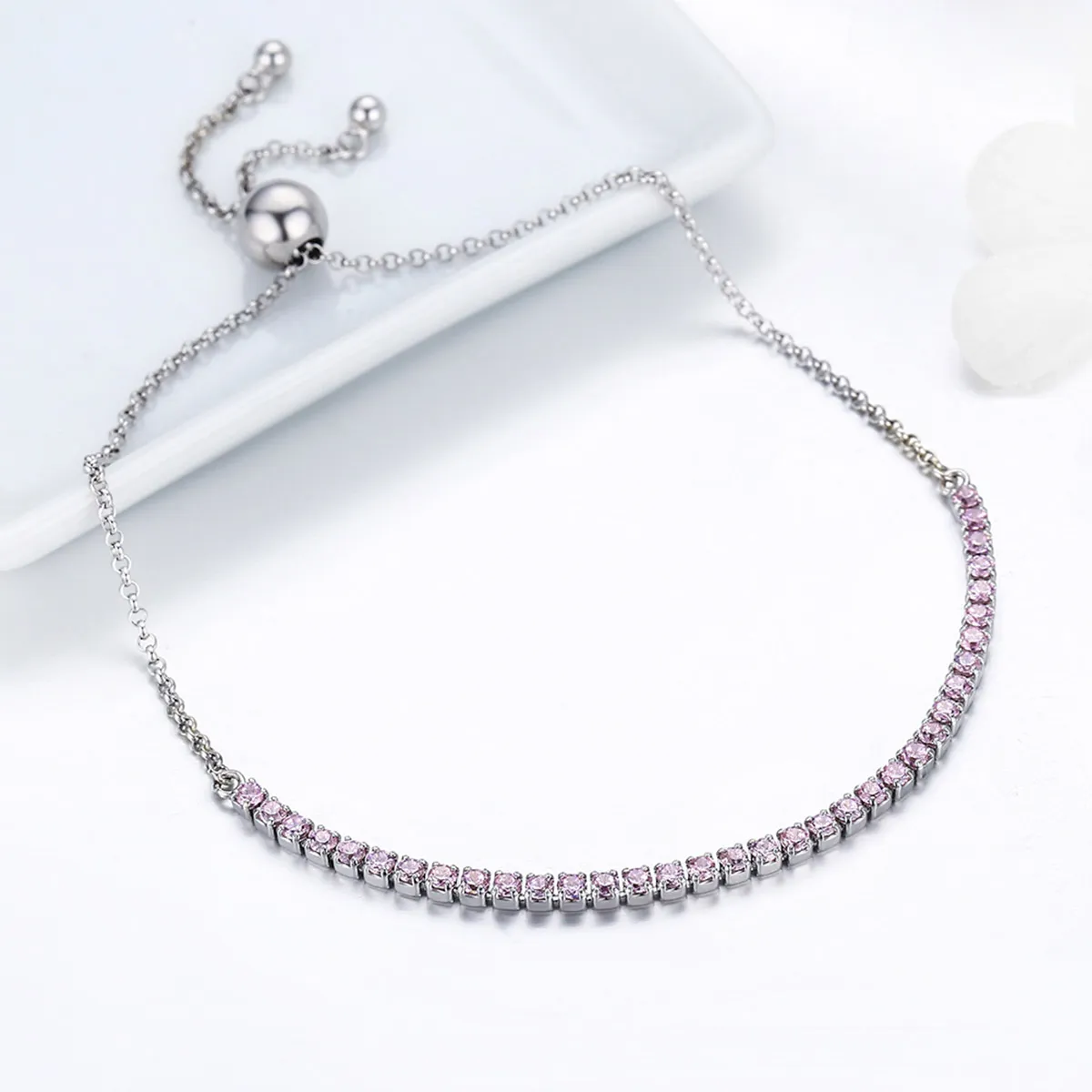 Pandora Style Silver Elegant Accompany Slider Tennis Bracelet - SCB045