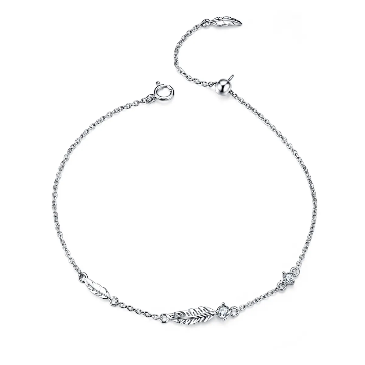 pandora style silver feather chain slider bracelet scb133