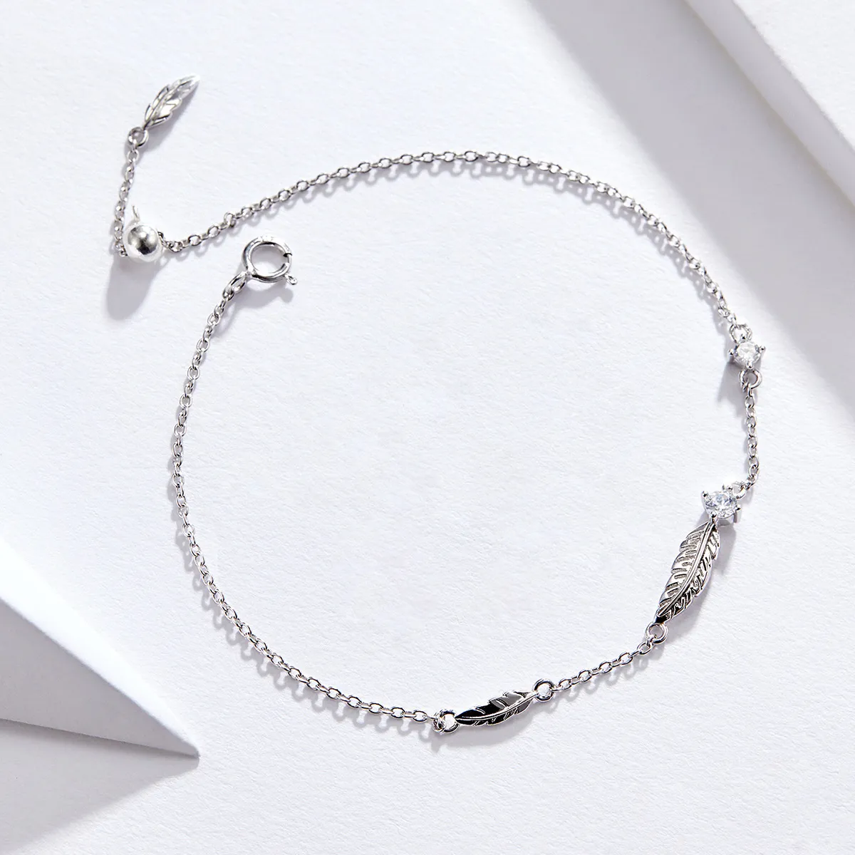 Pandora Style Silver Feather Chain Slider Bracelet - SCB133