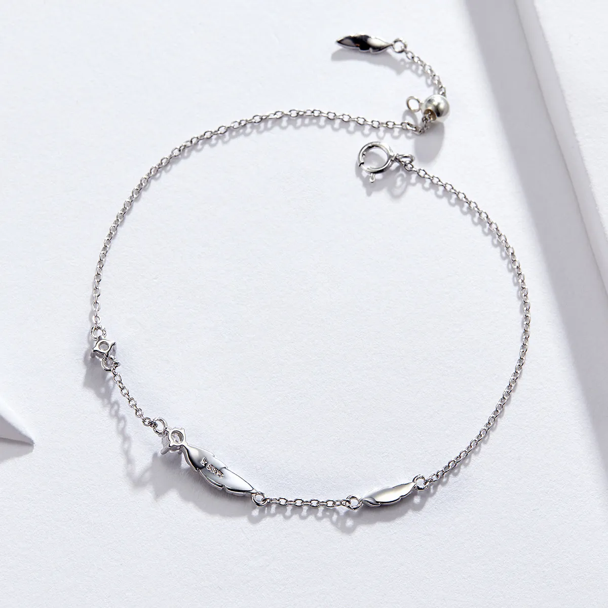 Pandora Style Silver Feather Chain Slider Bracelet - SCB133