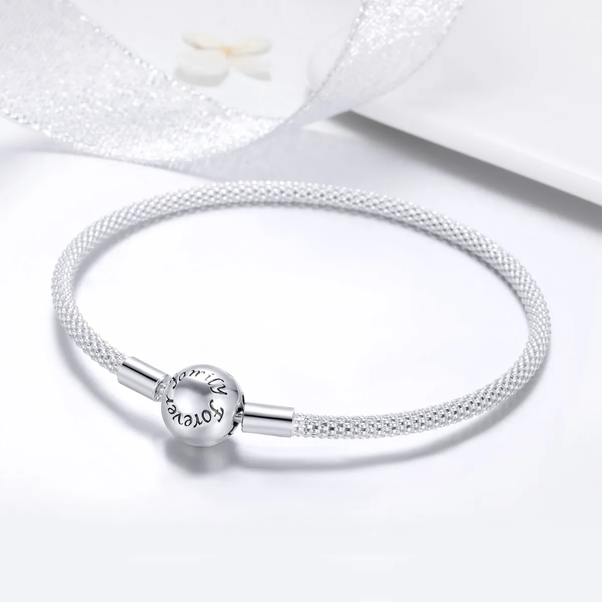 Pandora Style Silver Forever Love Mesh Bracelet - SCB105