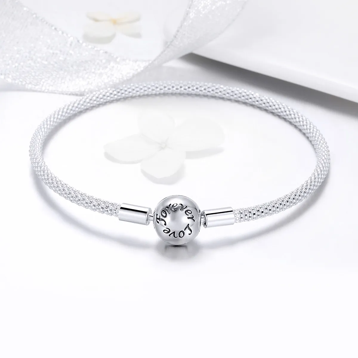 Pandora Style Silver Forever Love Mesh Bracelet - SCB105