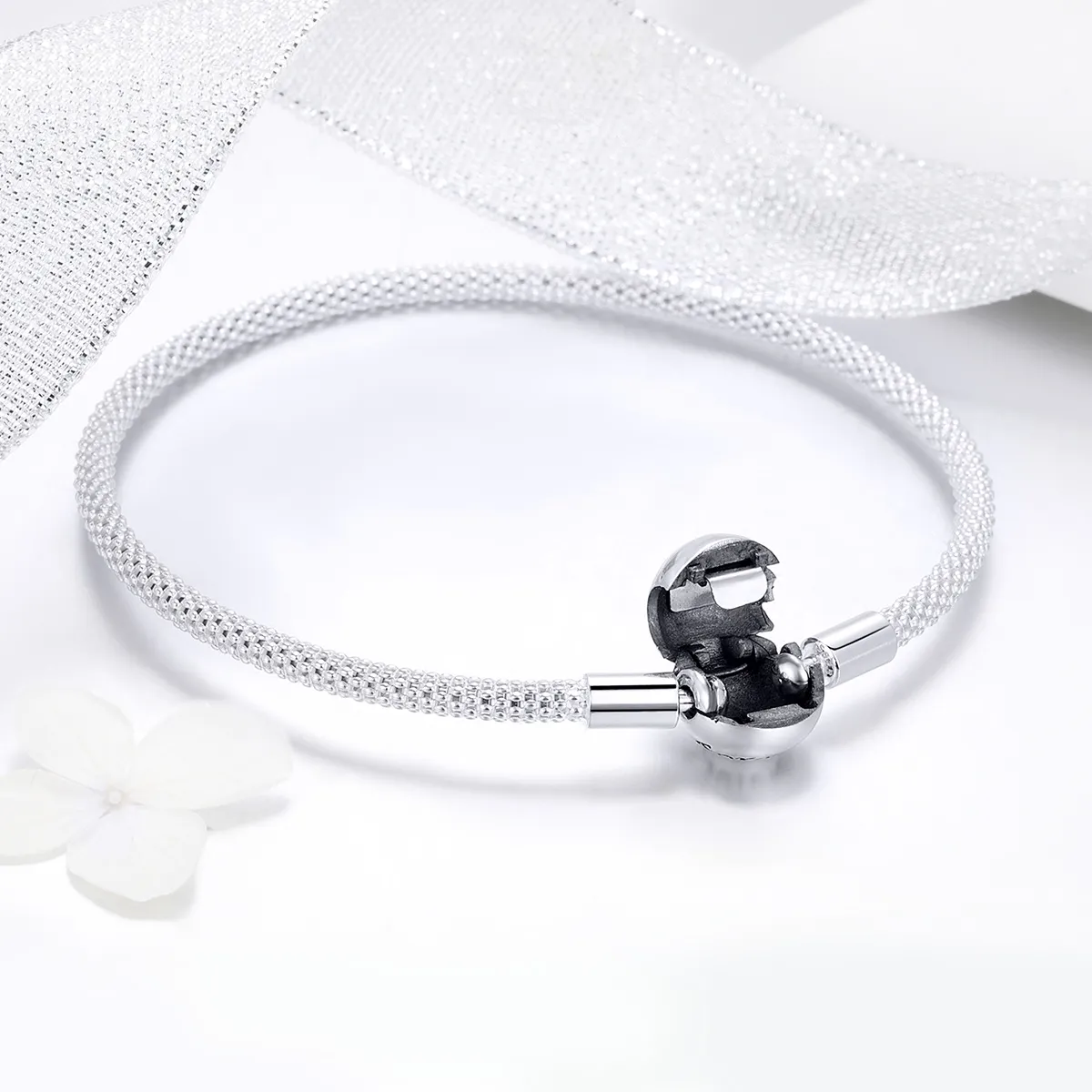 Pandora Style Silver Forever Love Mesh Bracelet - SCB105