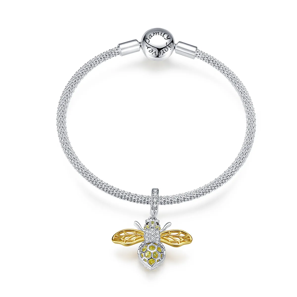 Pandora Style Silver & Gold-Plated Hardworking and lovely bee Mesh Bracelet - SCB830