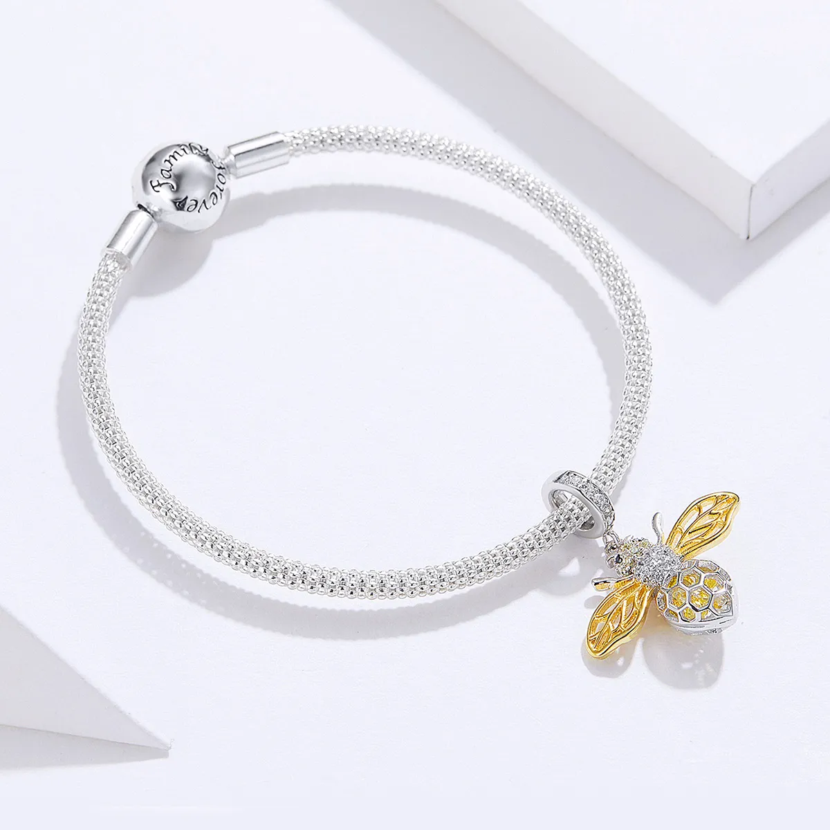 Pandora Style Silver & Gold-Plated Hardworking and lovely bee Mesh Bracelet - SCB830