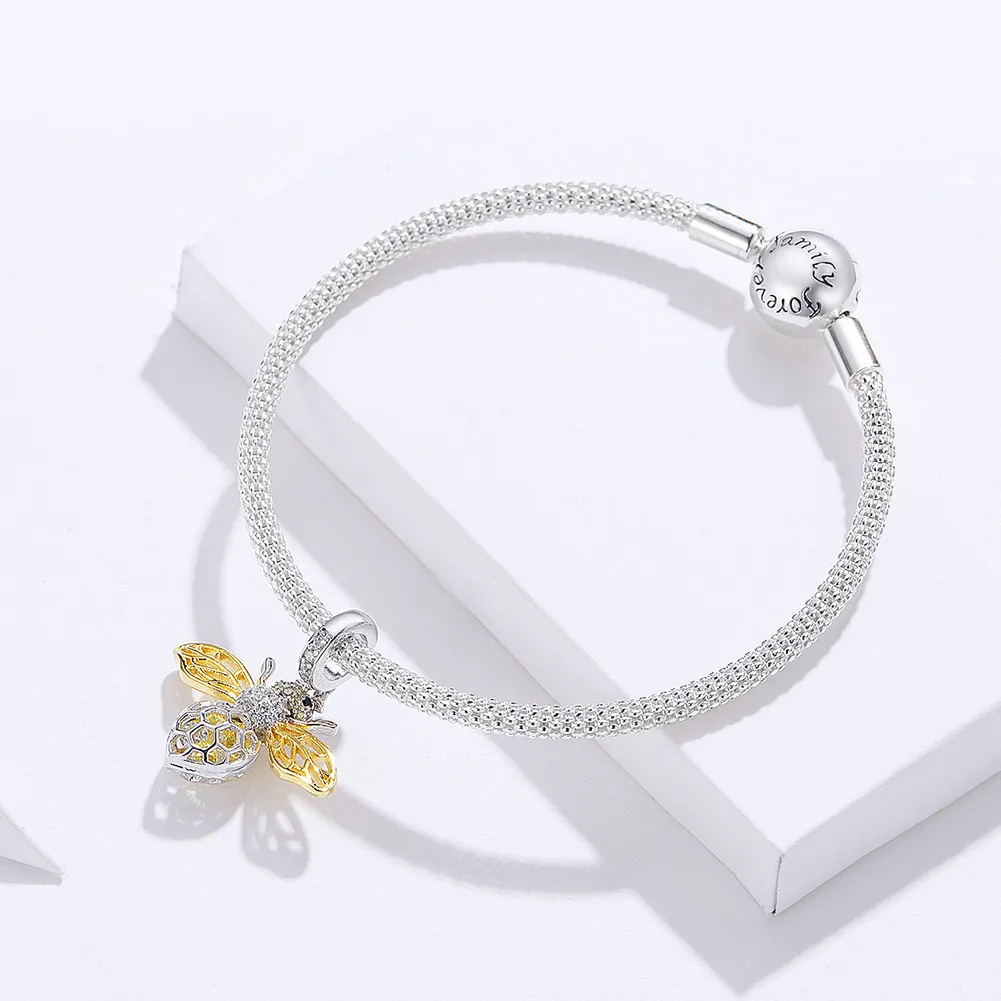 Pandora Style Silver & Gold-Plated Hardworking and lovely bee Mesh Bracelet - SCB830