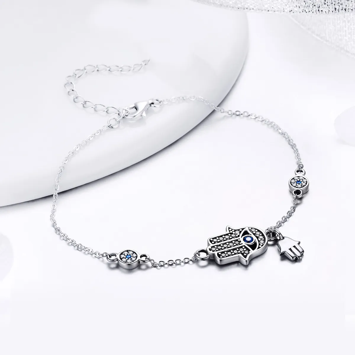 Pandora Style Silver Hand of Fatima Chain Slider Bracelet - SCB079