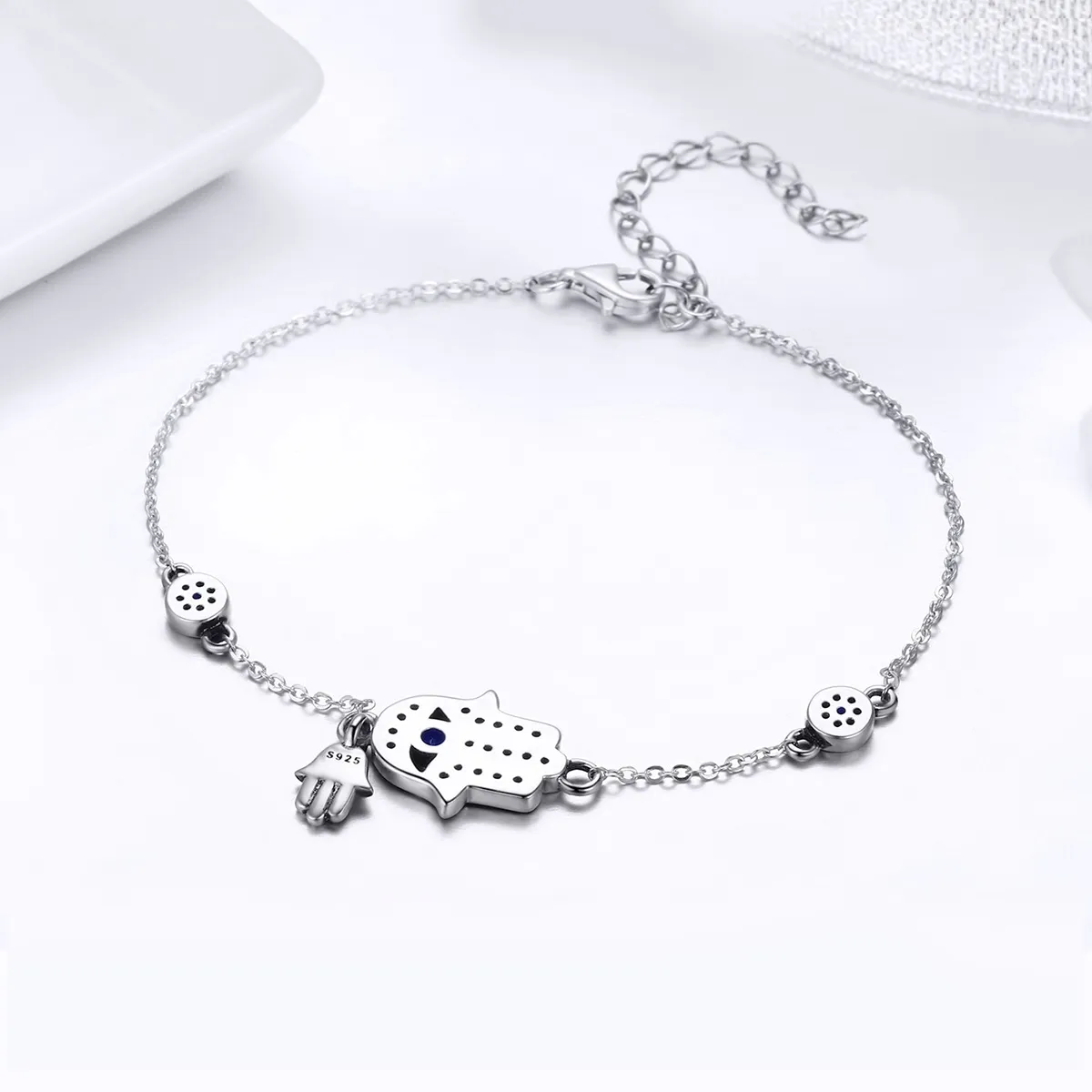 Pandora Style Silver Hand of Fatima Chain Slider Bracelet - SCB079