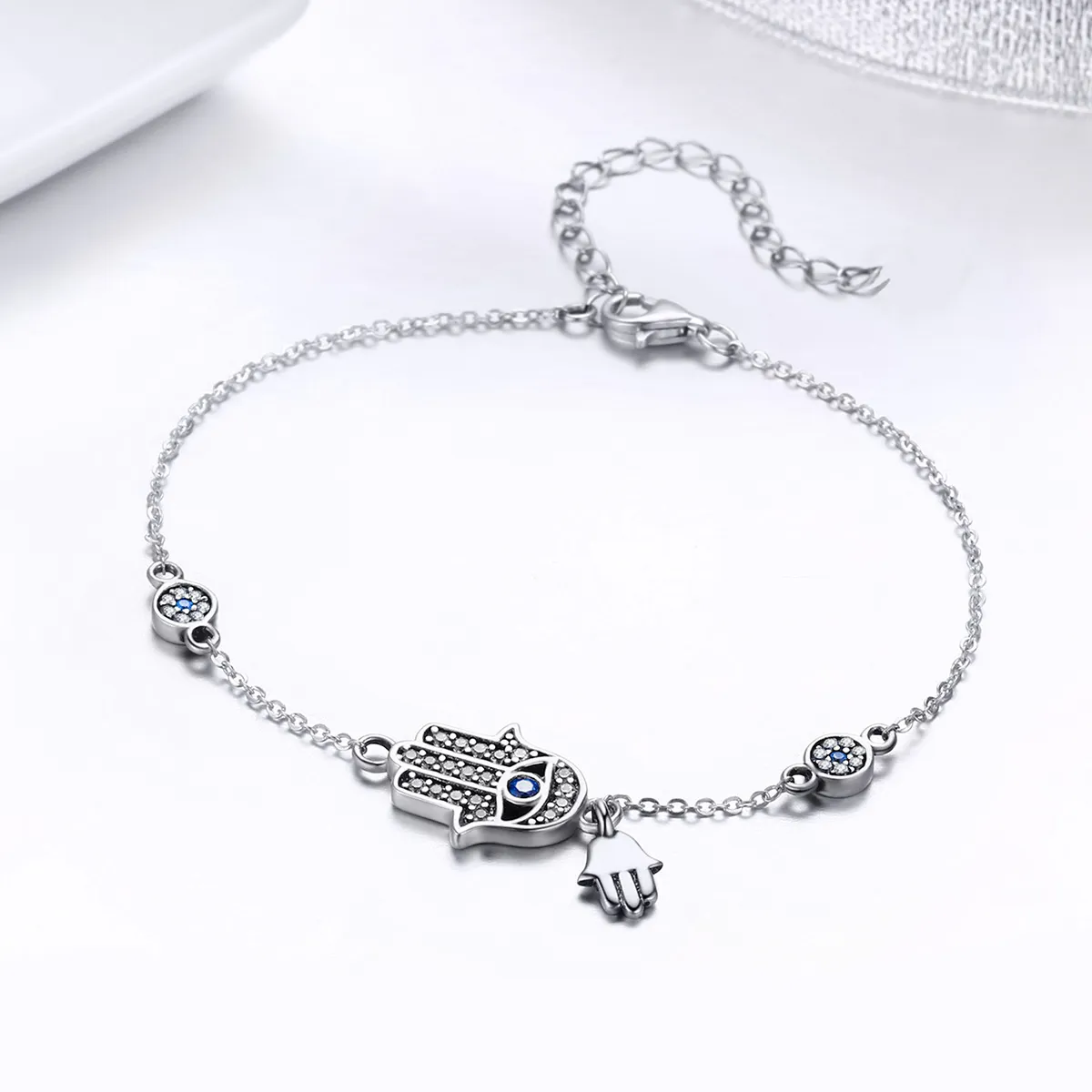 Pandora Style Silver Hand of Fatima Chain Slider Bracelet - SCB079