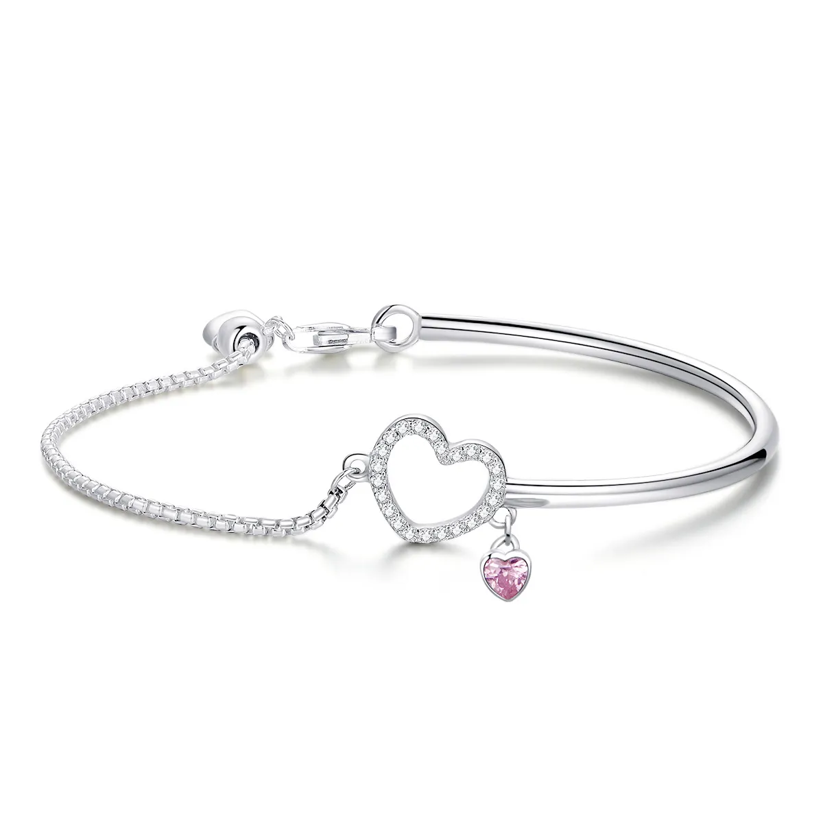 Pandora Style Silver Heart of Lady Cubic Zirconia Bangle - SCB117