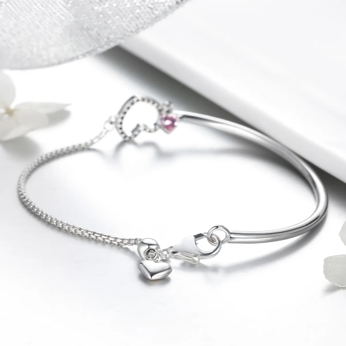 Pandora Style Silver Heart of Lady Cubic Zirconia Bangle - SCB117