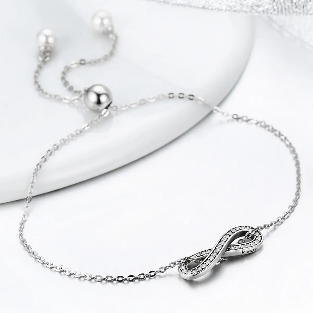 Pandora Style Silver Infinity Chain Slider Bracelet - SCB056