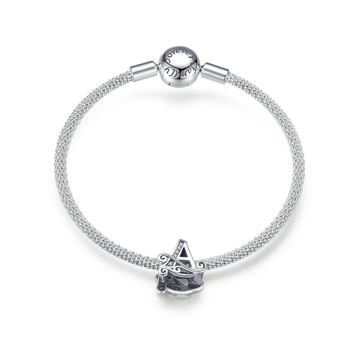 Pandora Style Silver Letter A Mesh Bracelet - SCB829