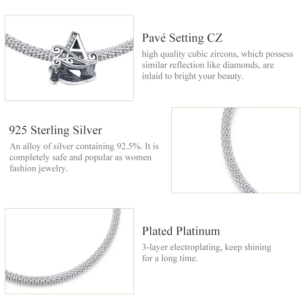 Pandora Style Silver Letter A Mesh Bracelet - SCB829