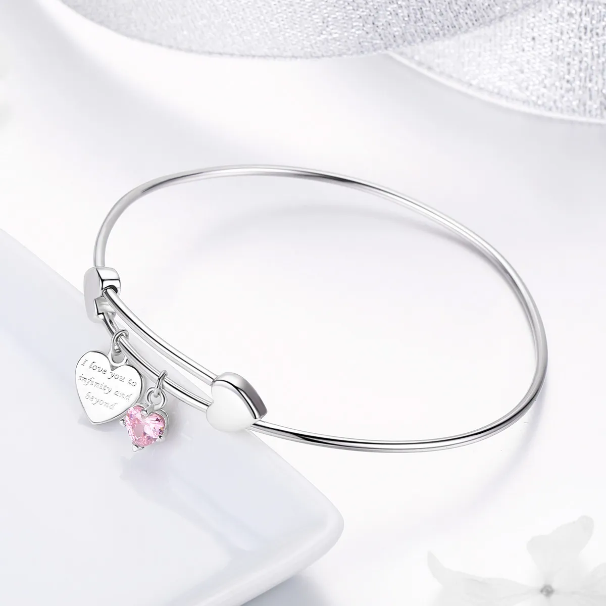 Pandora Style Silver Love Promise Charm Entwined Slider Bangle - SCB124