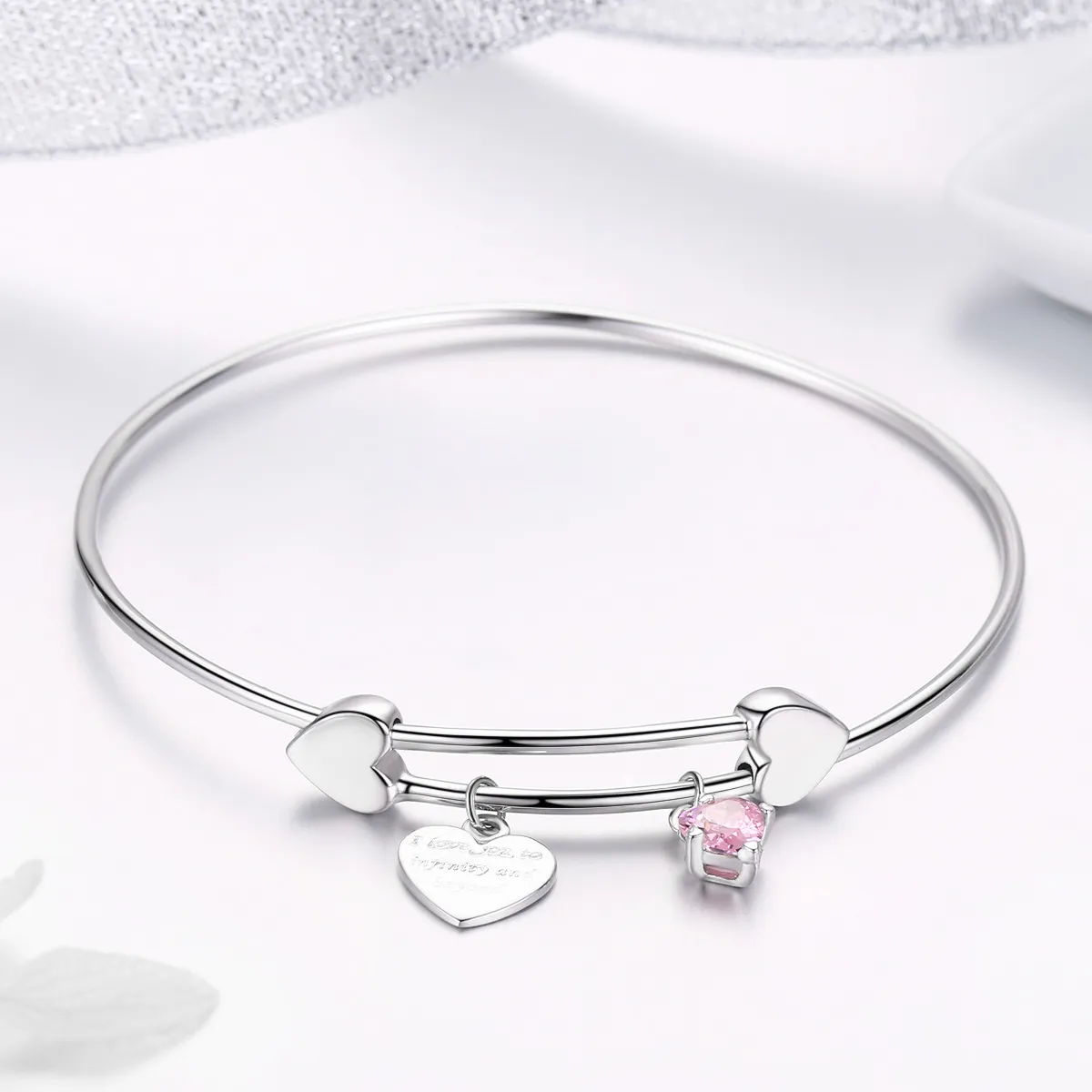 Pandora Style Silver Love Promise Charm Entwined Slider Bangle - SCB124