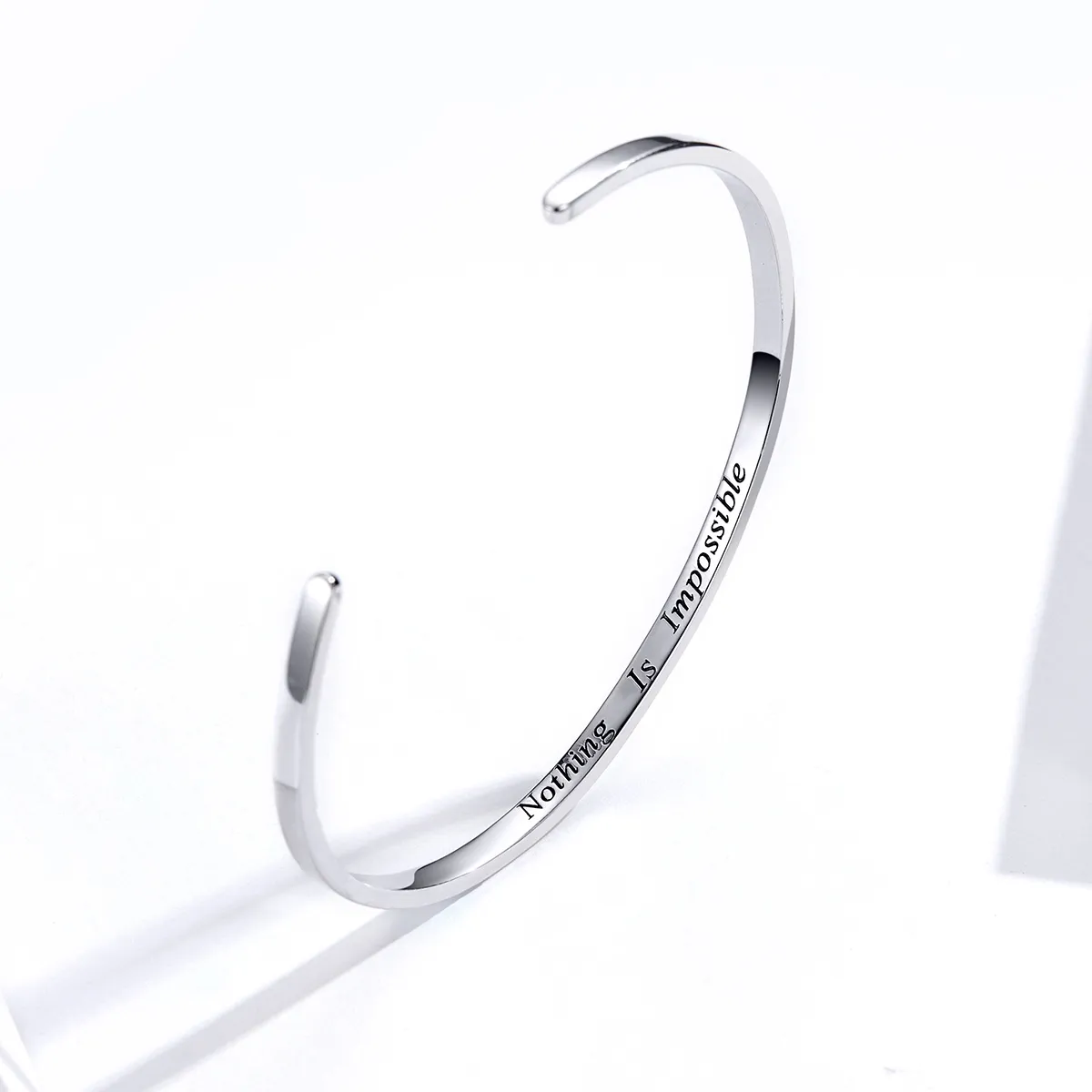 Pandora Style Silver Nothing Is Impossible Open Cuff Bangle - SCB160