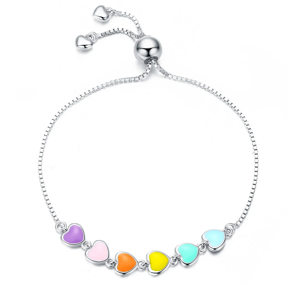 pandora style silver rainbow hearts chain slider bracelet scb158