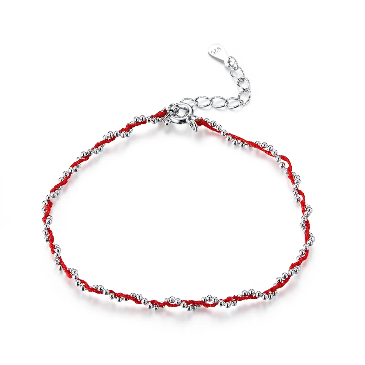 Pandora Style Silver & Red Rope Bracelet - SCB173-Rd