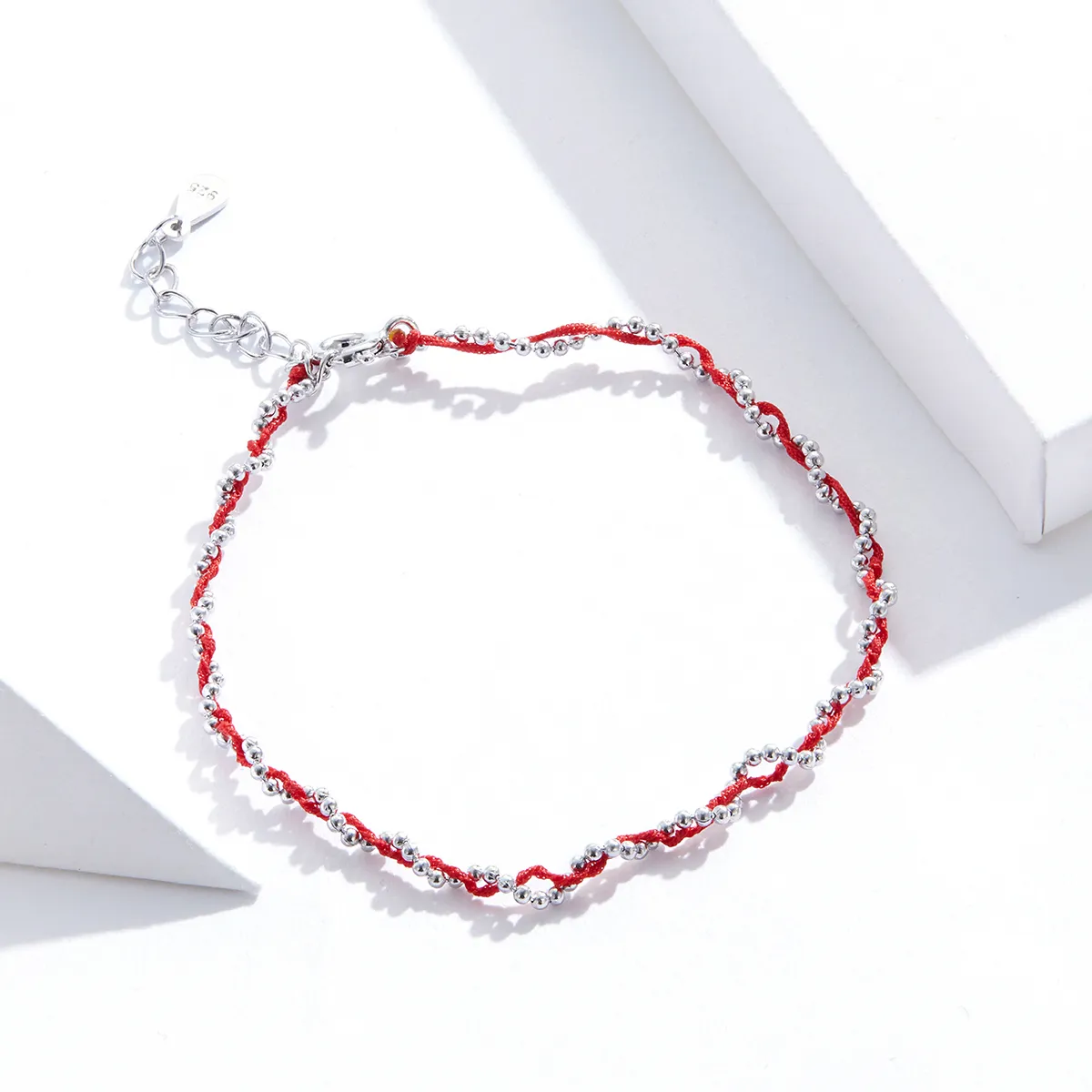 Pandora Style Silver & Red Rope Bracelet - SCB173-Rd