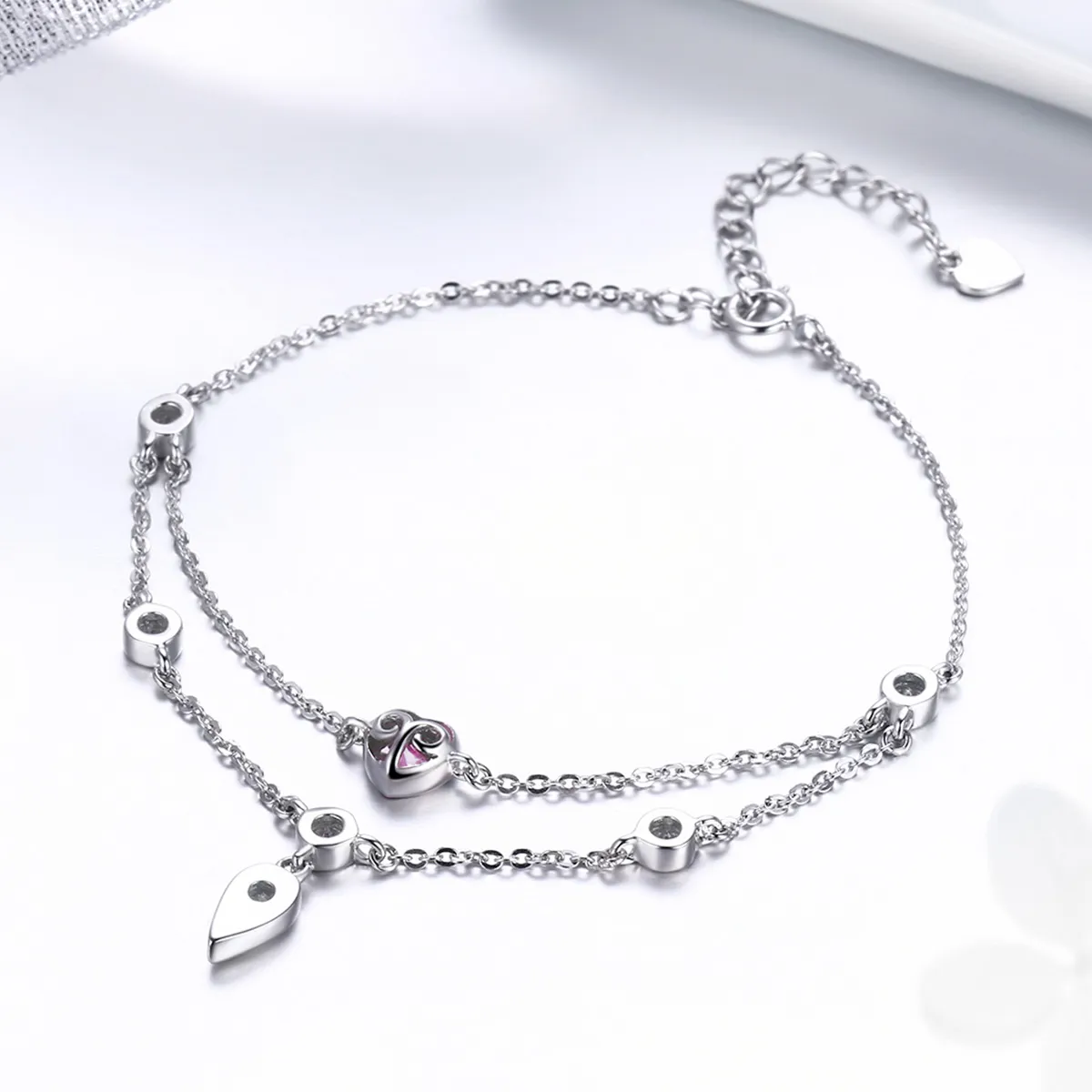 Pandora Style Silver Sweet Heart Chain Slider Bracelet - SCB090