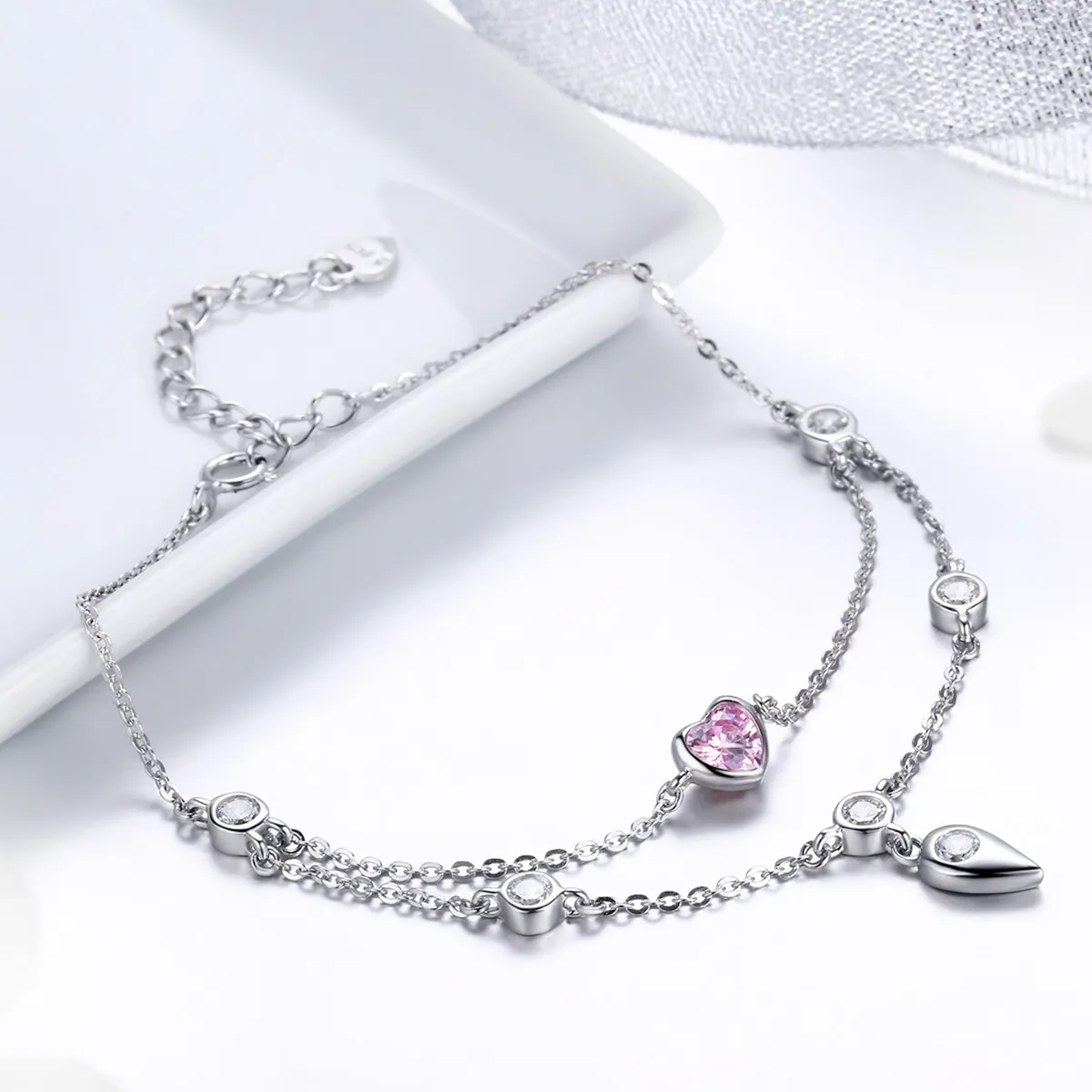 Pandora Style Silver Sweet Heart Chain Slider Bracelet - SCB090